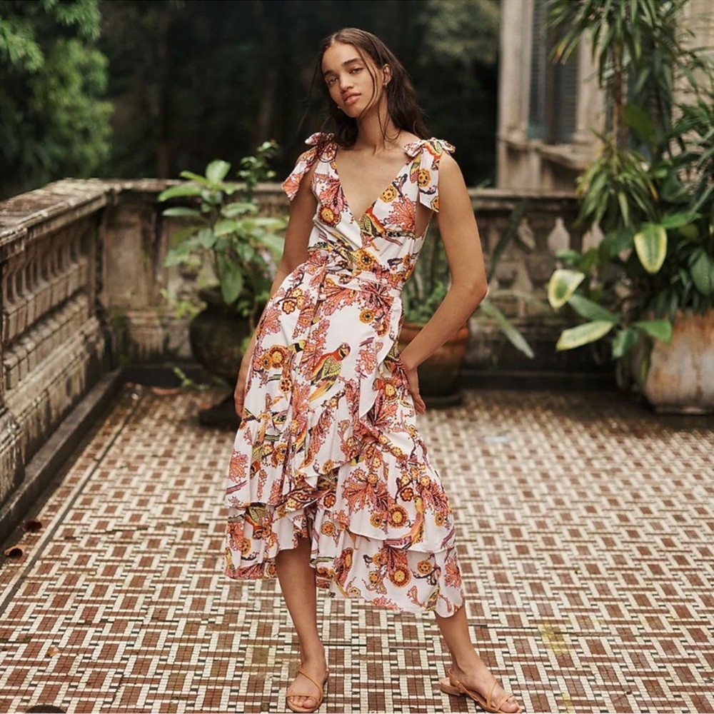 Madewell + Banjanan Floral Spring Ruffle Wrap Dress Sz L
